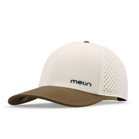The front, angled view of the melin Compass Hydro  Vintage Fit in  Yellow Jacket